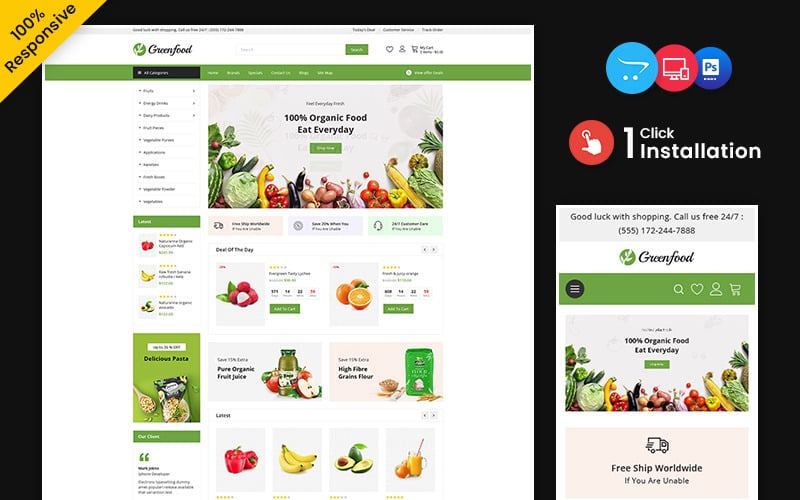 Greenfood - багатофункціональний адаптивний магазин OpenCart для продуктів харчування та напоїв