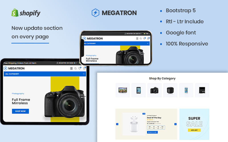 Megatrone: el tema premium de Shopify de Electronics & Gadgets