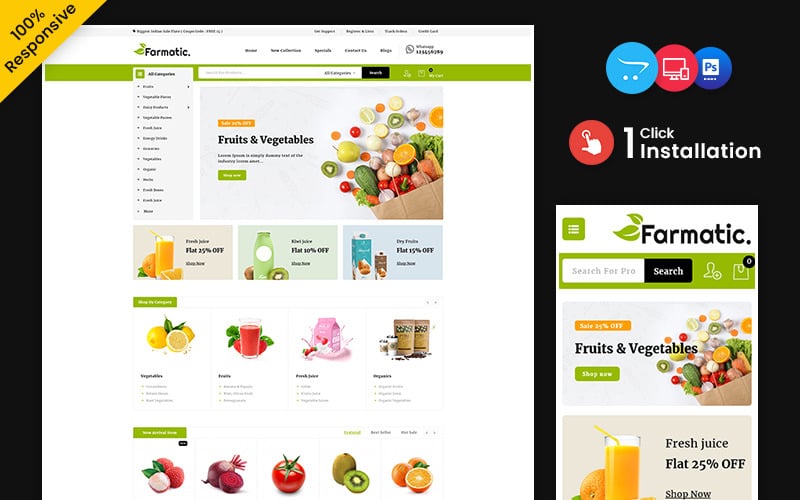 Farmatic -食品和餐厅多用途响应式OpenCart商店