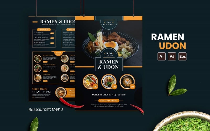 Ramen Udon étel menü sablon