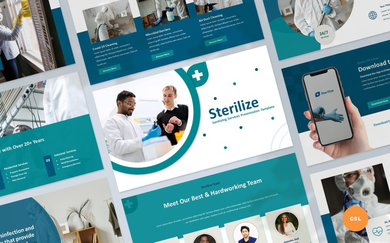 Sterilizza - Modello di presentazione di Presentazioni Google per i servizi di sanificazione