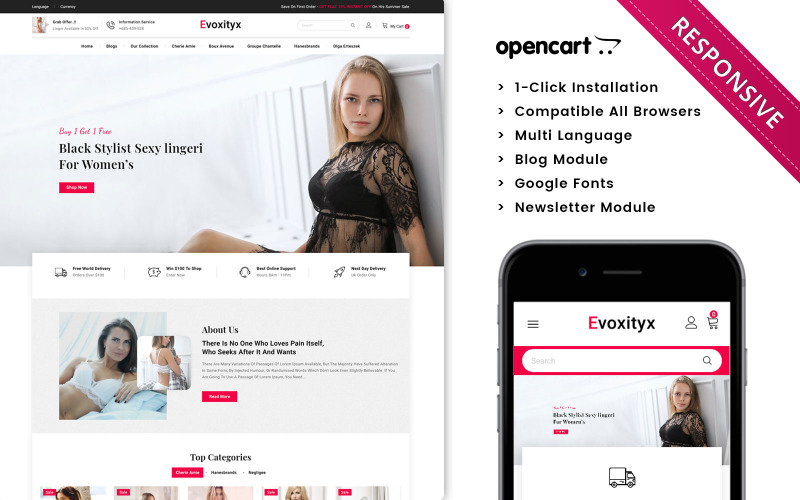 Evoxityx La tienda de lencería Opencart 3 x