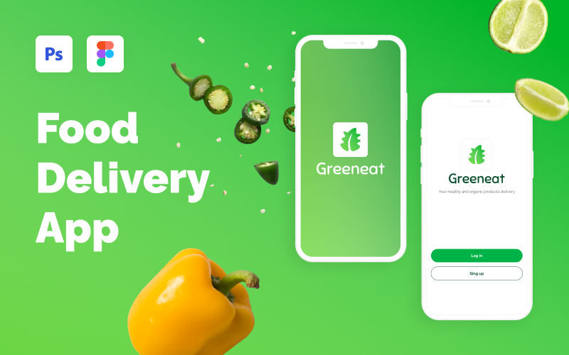 Greeneat -现代食品配送和食谱移动应用程序的用户界面模型