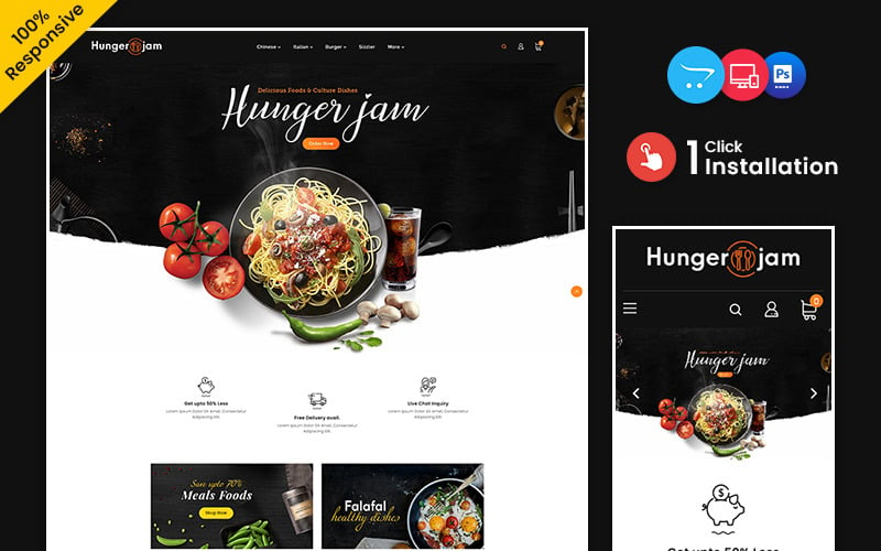 Hungerjam - магазин OpenCart с адаптивным дизайном и питанием