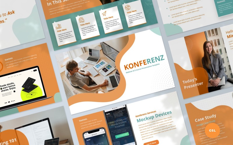 Konferenz - Webinar en Ecourse Google Slides presentatiesjabloon