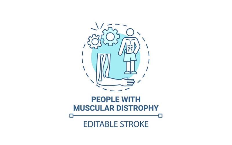 Les gens avec l'icône de concept bleu de la dystrophie musculaire