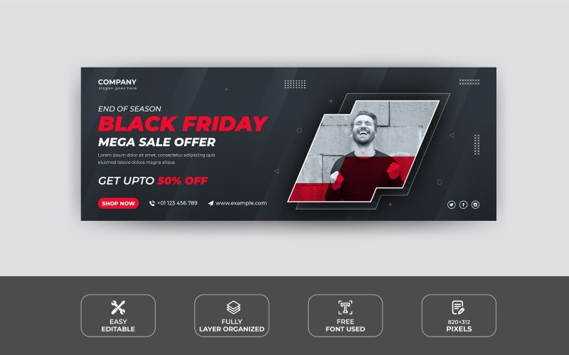 Black Friday promóciós mega akció Facebook Banner tervezősablon