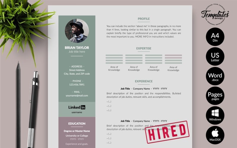 Brian Taylor - Modern CV 重新开始 Template with Cover Letter for 微软文字处理软件 & iWork页面