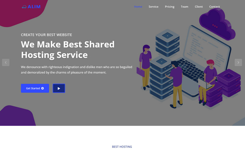 Alim – Web Hosting Bootstrap nyitóoldalsablonja