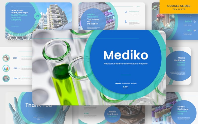 Mediko - Vorlage für Google Präsentationen für Unternehmen im Bereich Medizin und Gesundheitswesen