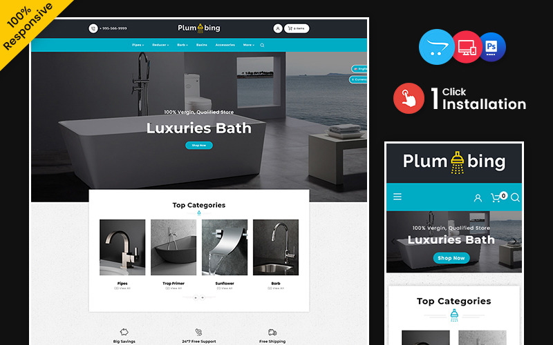 Fontanería - Piezas de fontanería y baño OpenCart Theme