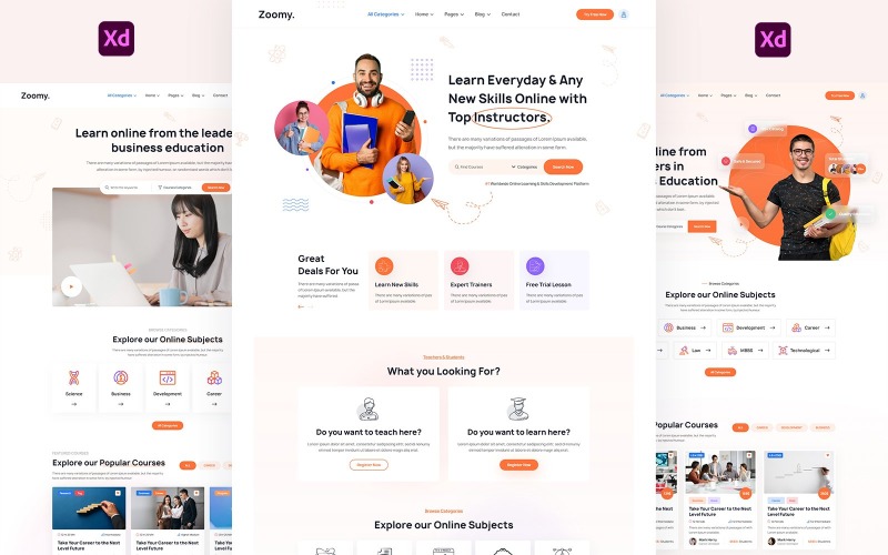Zoomy - Education and Course  Learning Adobe XD Template