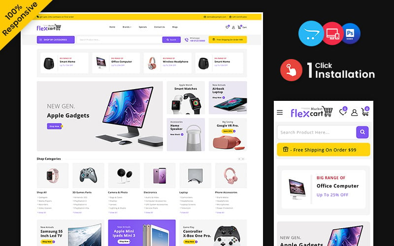 Flexcart - Mega Shop Çok Amaçlı Duyarlı OpenCart Mağazası