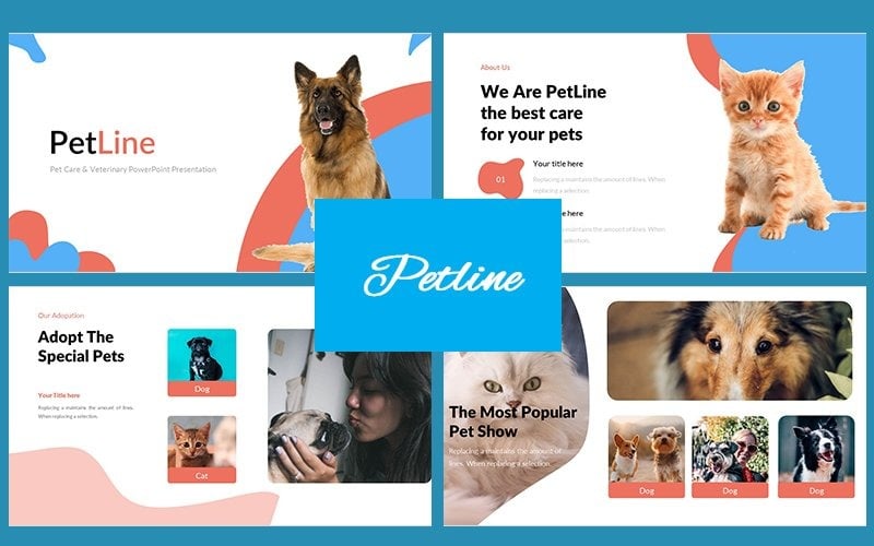 Petline - modelo de 演示文稿 de cuidados para animais de estimação e veterinários