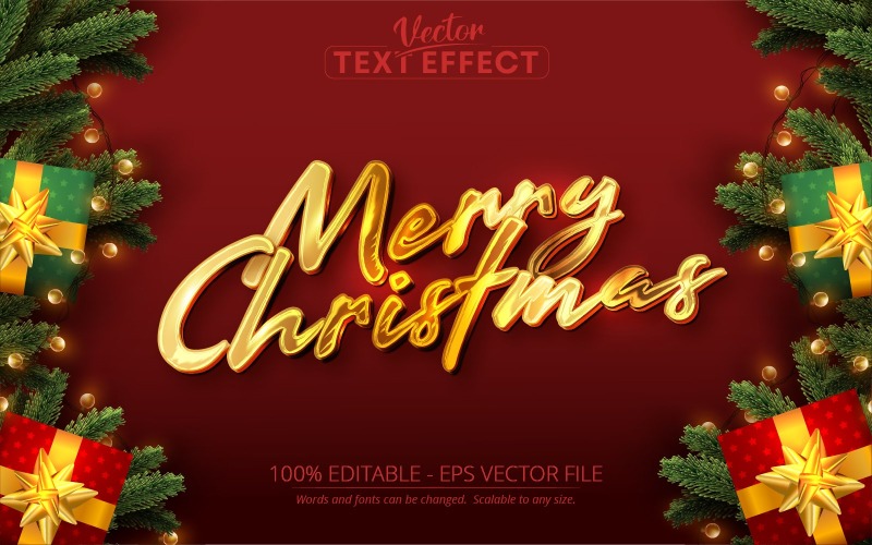 Joyeux Noël - Effet de texte modifiable de style doré brillant, style de police, illustration graphique