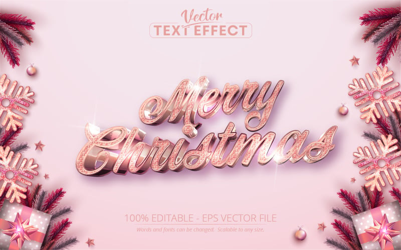 Buon Natale - Colore rosa stile oro, effetto testo modificabile, stile carattere, illustrazione grafica