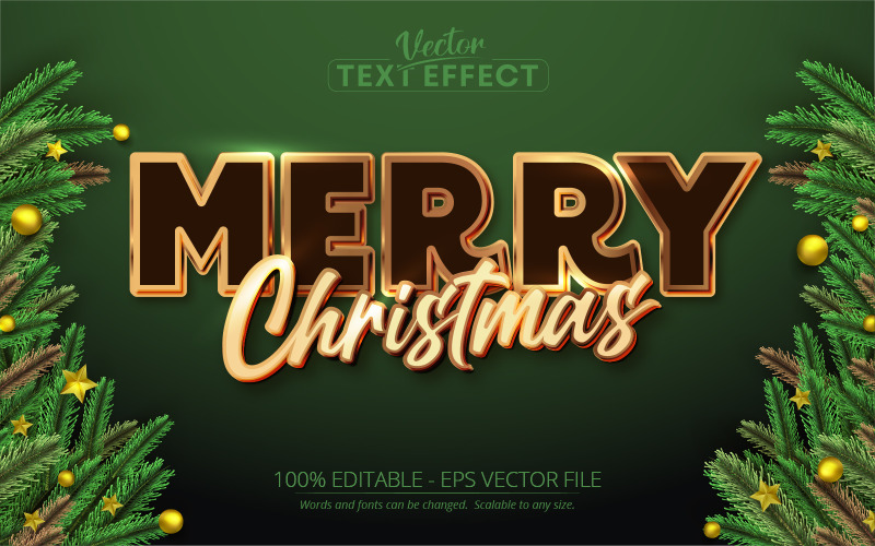 Feliz Natal - estilo marrom e dourado, efeito de texto editável, estilo de fonte, ilustração gráfica