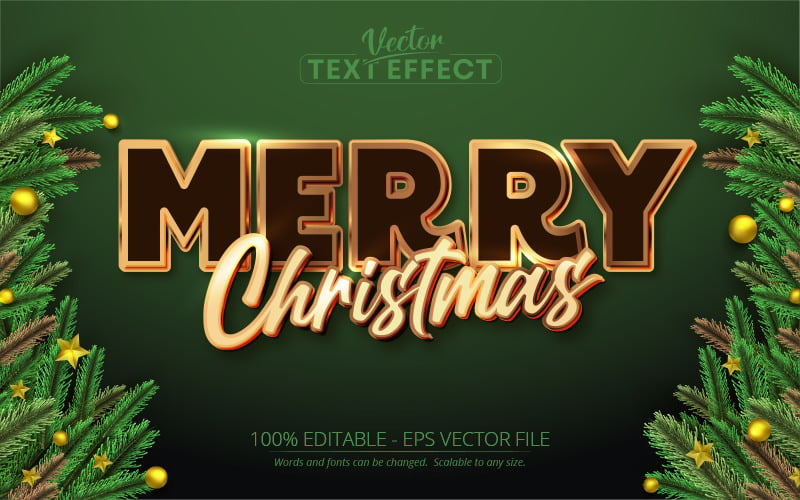 圣诞快乐-棕色和金色风格，可编辑的文字效果，字体风格，图形插图