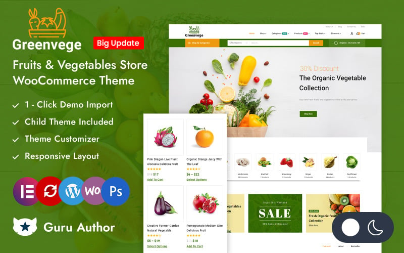 Greenvege - Organic Fruits & Vegetable Store Elementor WooCommerce Responsive Theme