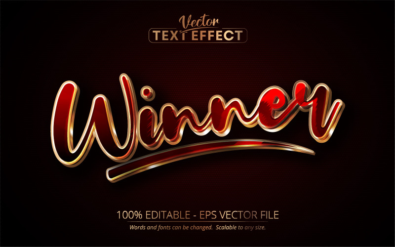 Ganador: estilo rojo y dorado, efecto de texto editable, estilo de fuente, ilustración gráfica