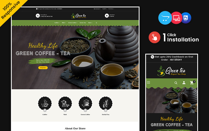 Greentea - Green tea and Coffee Drinks OpenCart Responsive Theme