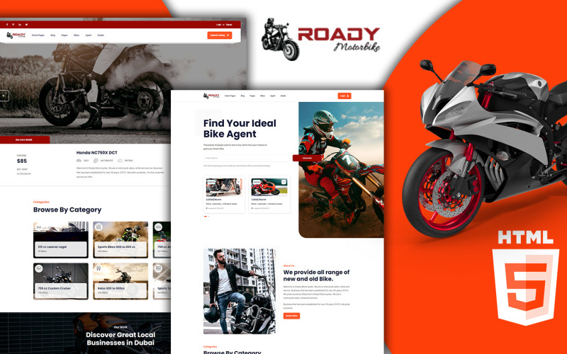 Roady - Motorradvermietung HTML5-Vorlage