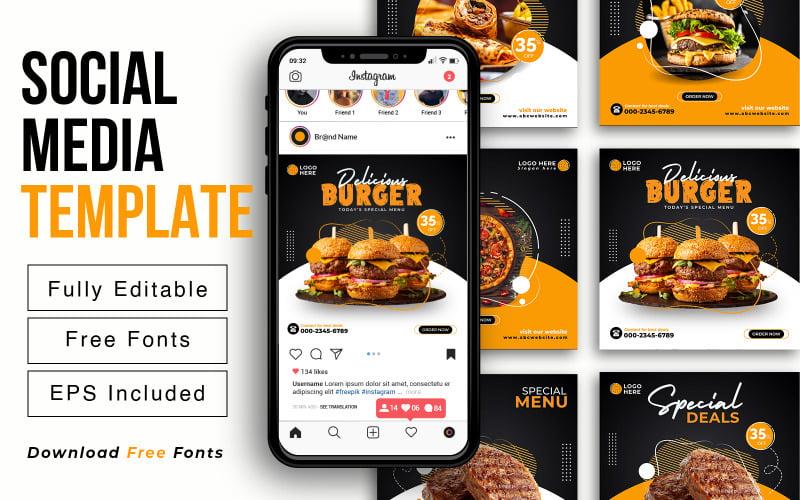 食品社交媒体帖子或Instagram促销广告设计模板