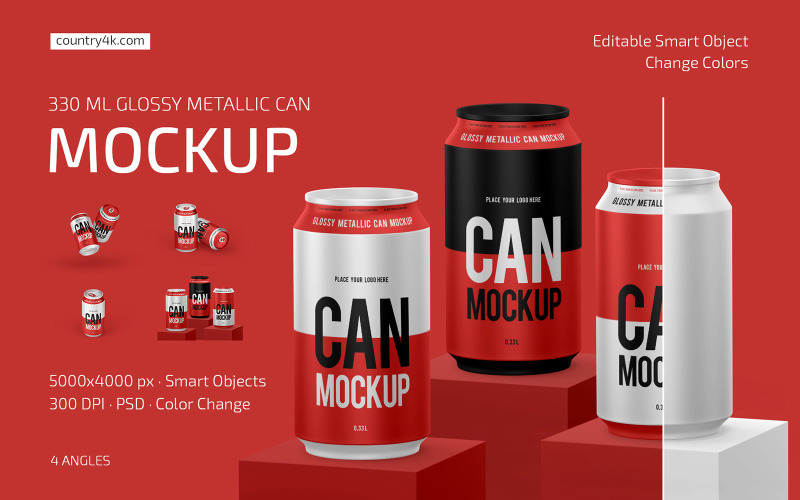 330ml Parlak Metalik Teneke Kutu Mockup Seti