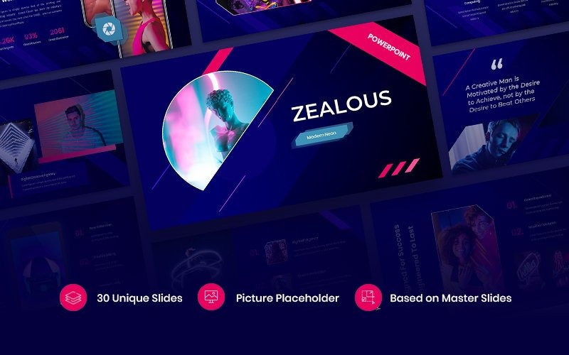 Zealous - Сучасний неоновий шаблон PowerPoint