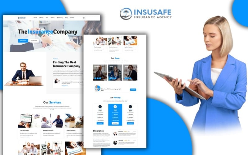 Tema WordPress de uma página do pacote de seguros Powar-Insusafe