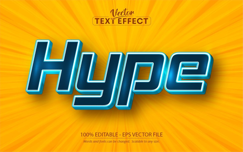 Hype — styl kreskówek, edytowalny efekt tekstowy, styl czcionki, ilustracja graficzna