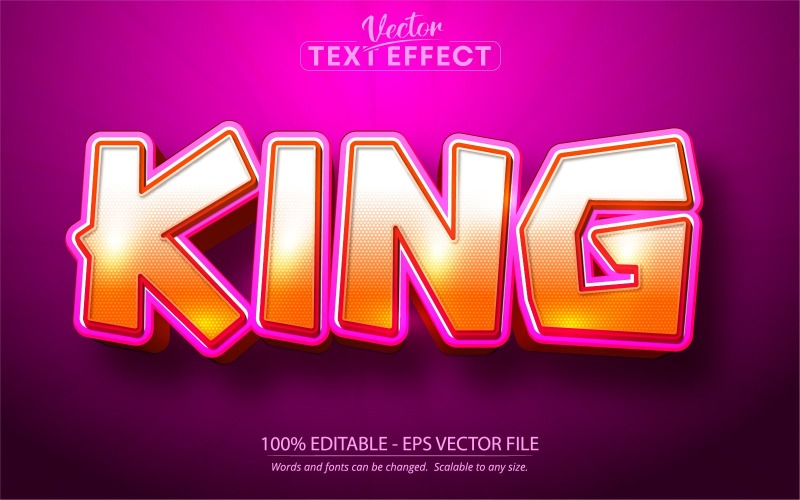 King - Cartoonstijl, bewerkbaar teksteffect, letterstijl, grafische illustratie