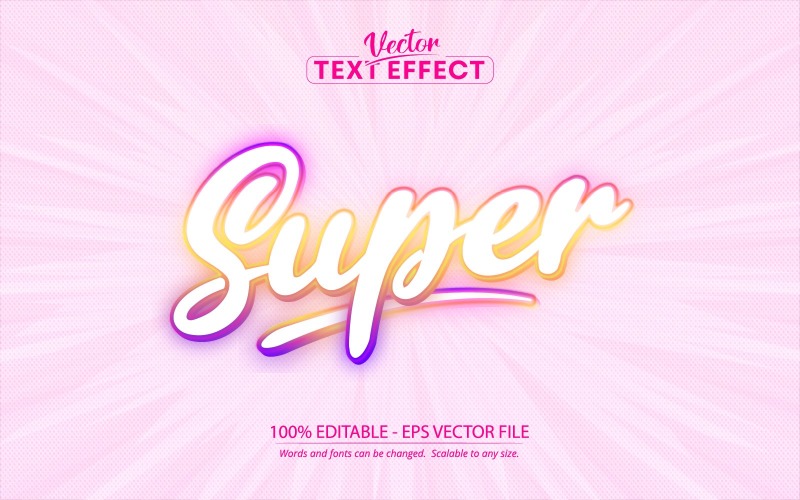 Super - Neonstil, redigerbar texteffekt, teckensnittsstil, grafikillustration