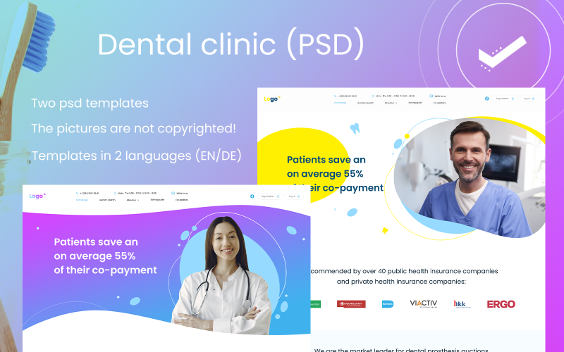 Medizinische Vorlage Zahnmedizinische Vorlage Hauptseite PSD-Vorlage