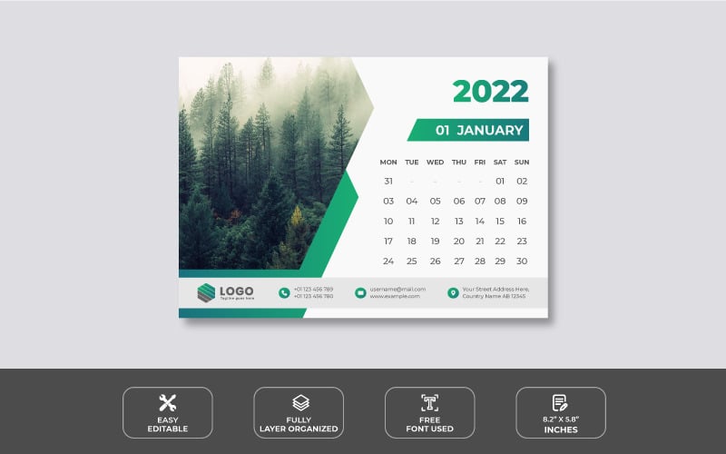 Ontwerpsjabloon voor bureaukalender voor 2022