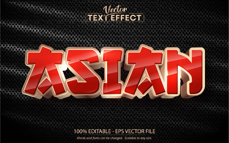 Азиатский - красно-золотой стиль, редактируемый текстовый эффект, стиль шрифта, графическая иллюстрация