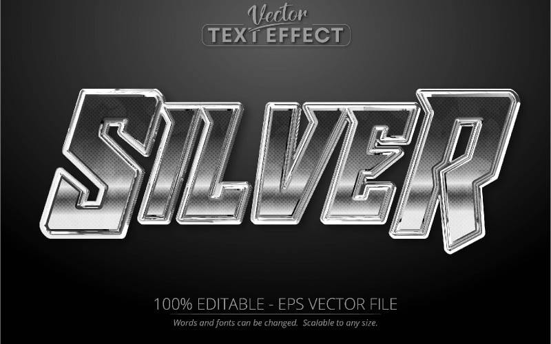 银色闪亮的金属风格，可编辑的文本效果，字体风格，图形插图