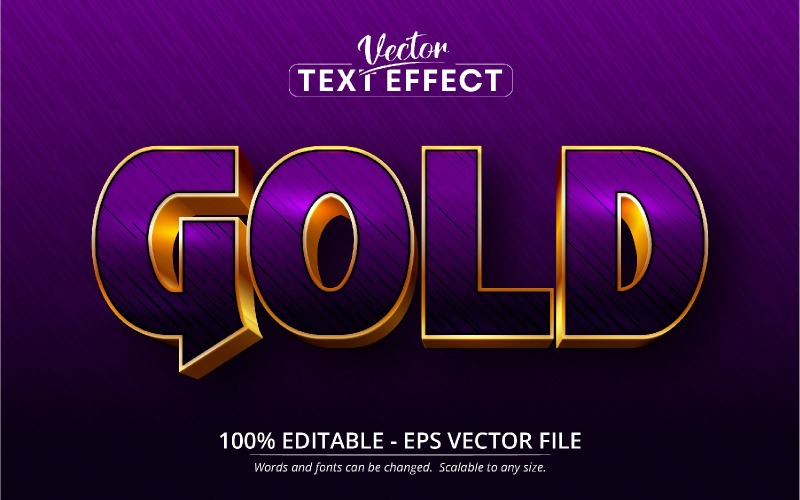 Goud - bewerkbaar teksteffect, paarse kleur en gouden letterstijl, grafische illustratie