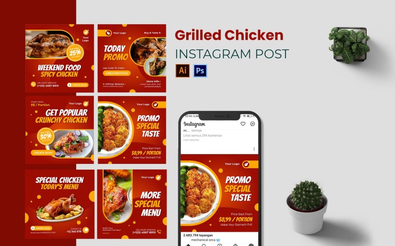 Publicación de Instagram de pollo a la parrilla