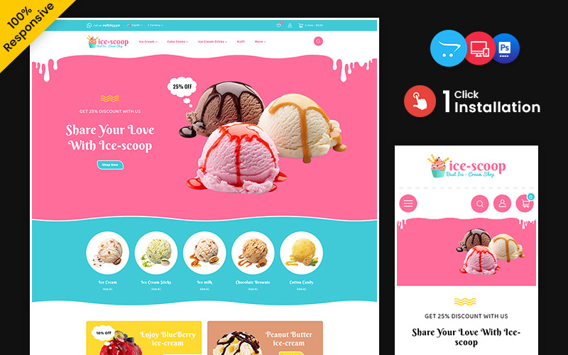 Icescoop - Mehrzweck-OpenCart-Store für Eiscreme und Getränke