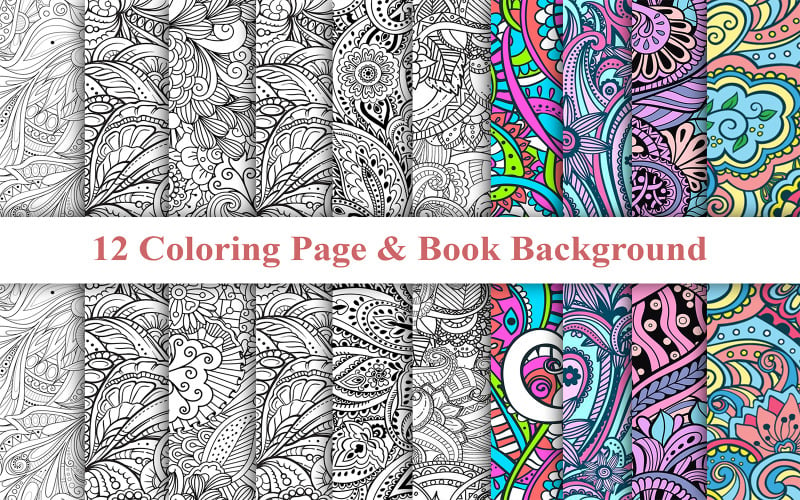 Zentangle着色页背景，着色页 & 书的背景