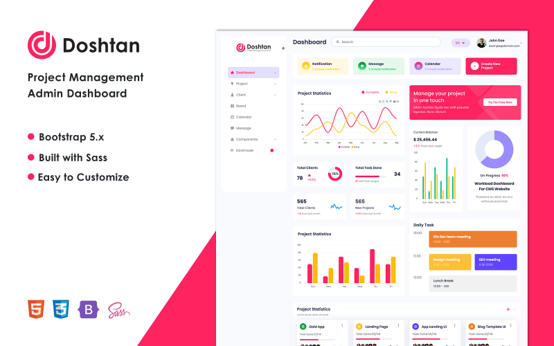 Doshtan - Projektmanagement-Admin-Dashboard Bootstrap 5-Vorlage