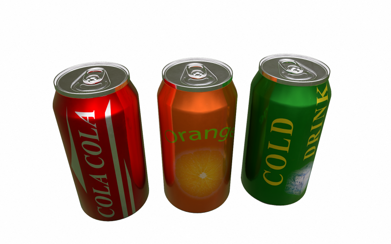 Aluminium blikje cola drinken en sinaasappeldrankje en koud drankje Low-poly 3D-model