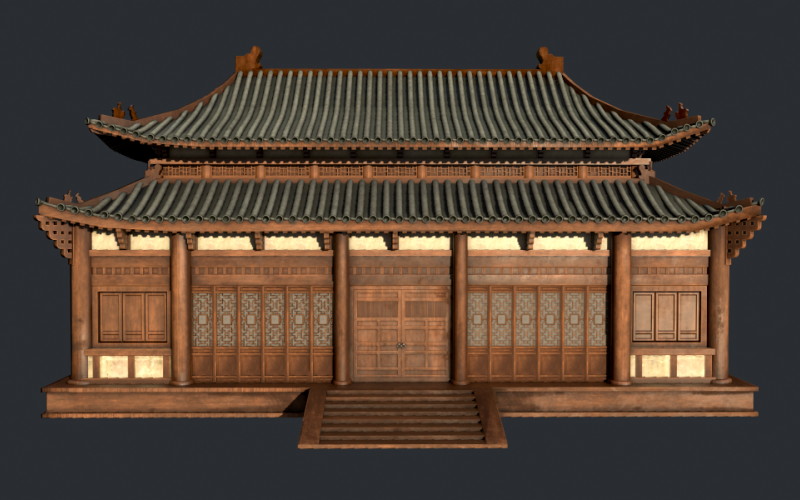 Gammal asiatisk japansk och kinesisk realistisk byggnad
