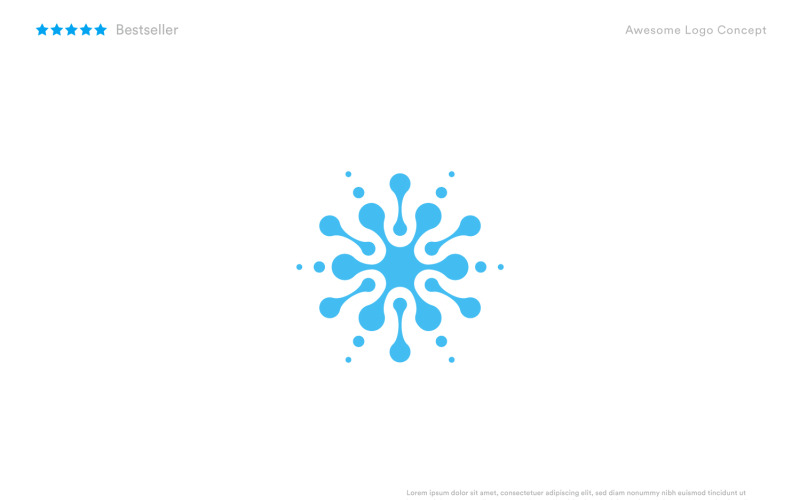 Snowflake, abstract water drop, ice icon, chemical technology logo template.