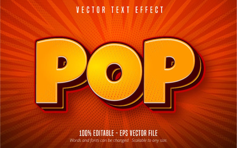 Pop - upravitelný textový efekt, kreslený a oranžový styl textu, grafická ilustrace