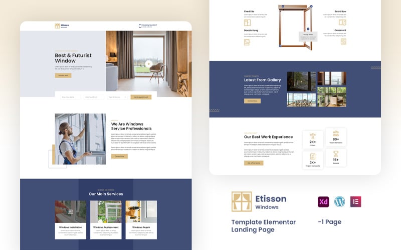 Etisson Windows Services Klaar voor gebruik Elementor-sjabloon voor bestemmingspagina's