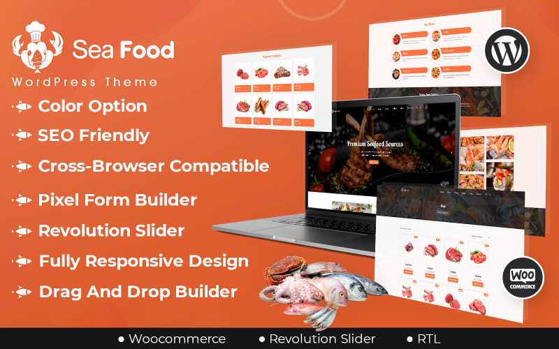 Tema WordPress de marisco e loja de carne