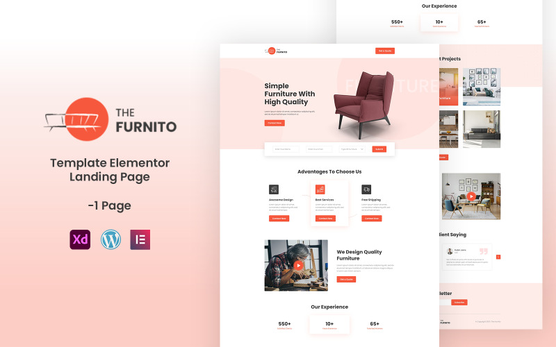 The Furnito - Мебельные услуги. Готовая к использованию целевая страница шаблона Elementor.