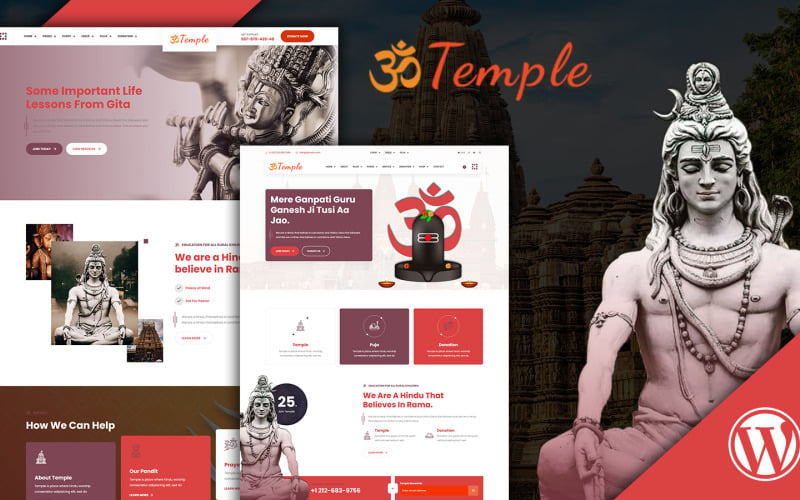 Gli indù del tempio adorano il tema WordPress Mandir